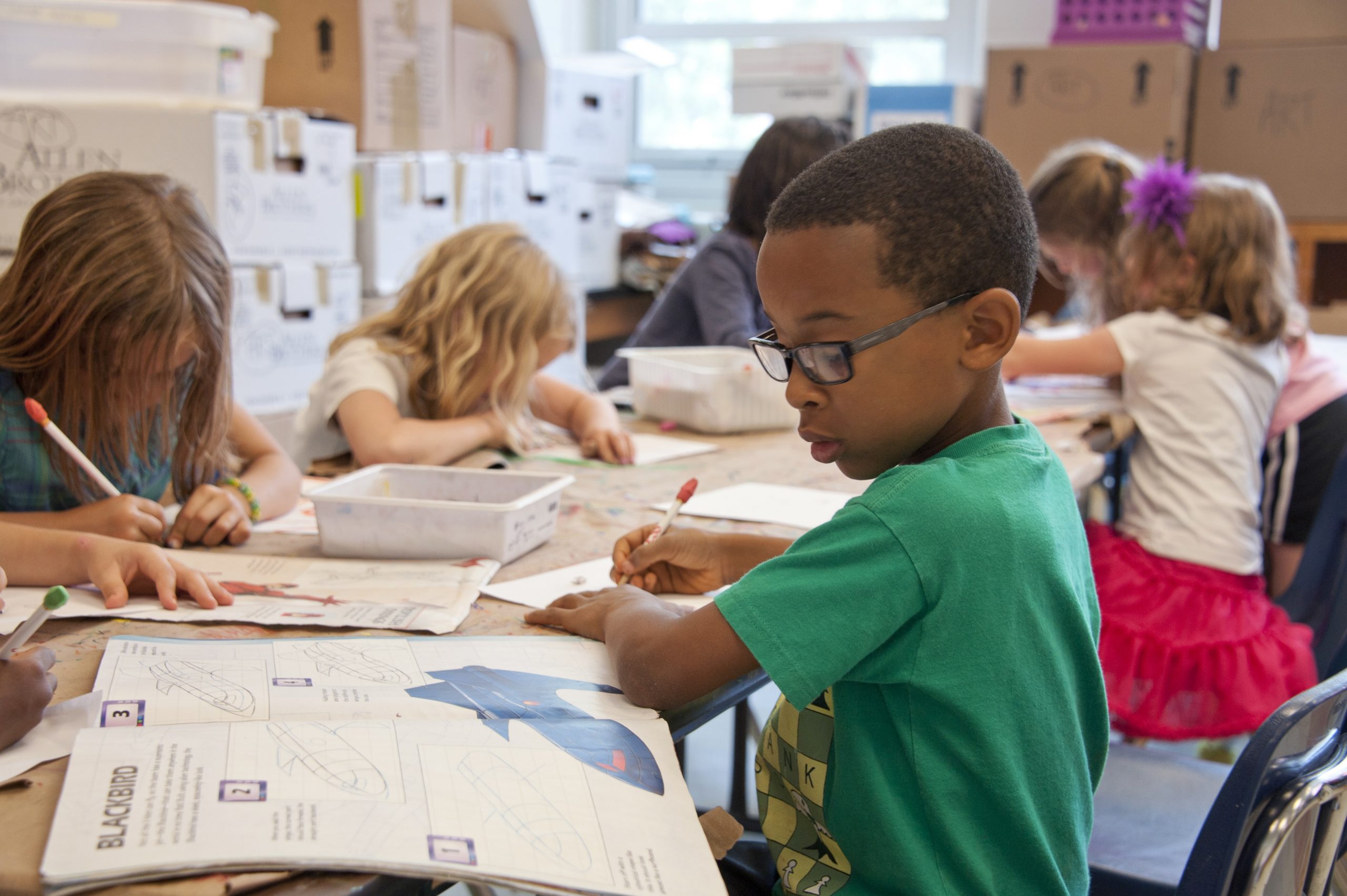 School children working